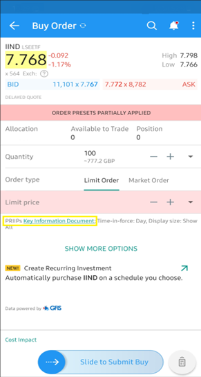 The buy order PRIIPS key